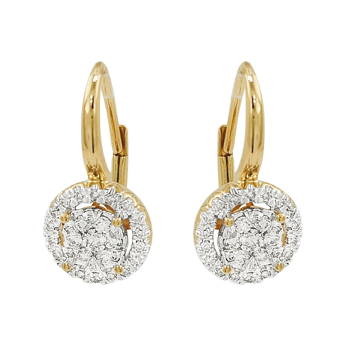 14K Gold Light Brown Diamond Halo Drop Earrings | Dainty Lever Back Studs