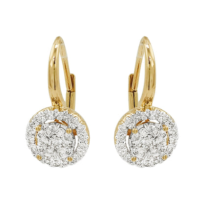 14K Gold Light Brown Diamond Halo Drop Earrings | Dainty Lever Back Studs