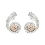 14K White Gold Light brown Diamond Swirl Stud Earrings | Two-Tone Rose Gold Accent