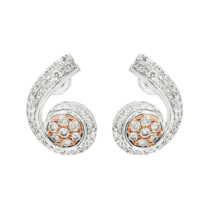 14K White Gold Light brown Diamond Swirl Stud Earrings | Two-Tone Rose Gold Accent