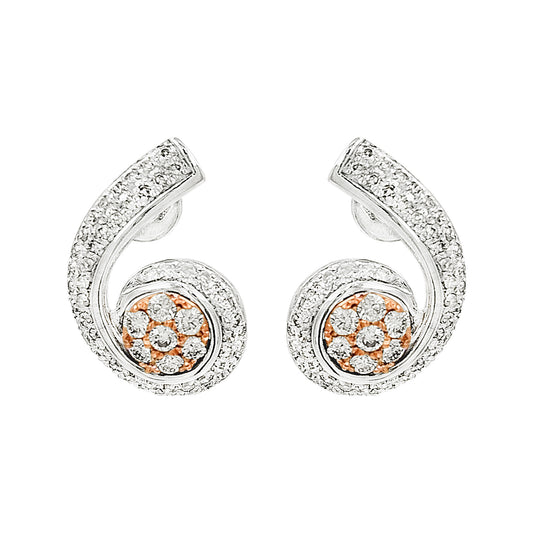 14K White Gold Light brown Diamond Swirl Stud Earrings | Two-Tone Rose Gold Accent