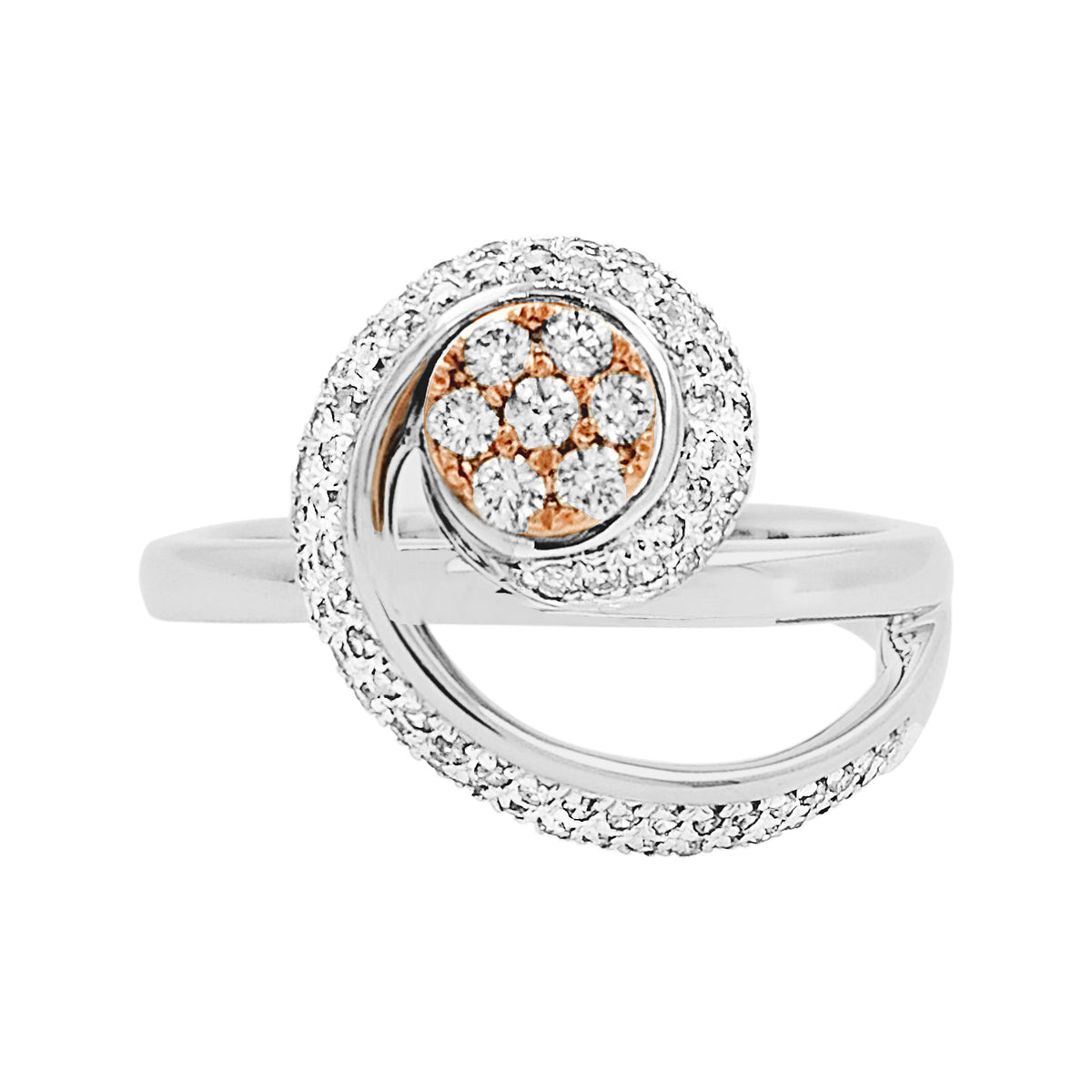 14K White Gold Light Brown Diamond Swirl Ring | Rose Gold Two-Tone Jewelry