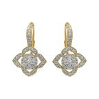 14K Yellow Gold Light Brown Diamond Quatrefoil Earrings | Vintage Dangle Halo