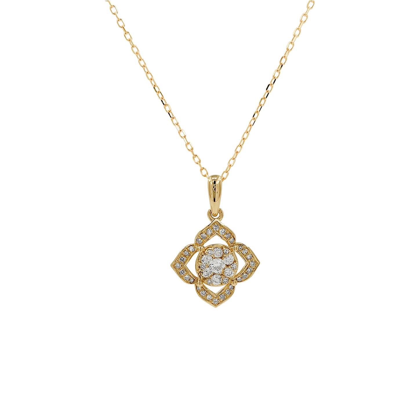 14K Gold Light Brown Diamond Flower Pendant Necklace | Vintage Clover Charm