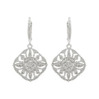 14K White Gold Light Brown Diamond Filigree Drop Earrings | Art Deco Bridal Jewelry
