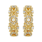 14K Gold Floral Diamond Accent Earrings, Botanical Hoops