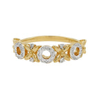 14K Gold Light Brown Diamond XOXO Ring, Floral Hugs Kisses Love Band