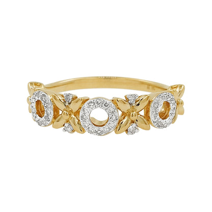 14K Gold Light Brown Diamond XOXO Ring, Floral Hugs Kisses Love Band