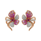 14K Rose Gold Butterfly Earrings, Pink Sapphire, Ruby, Diamond Studs