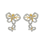 14K Gold Light Brown Diamond Butterfly Drop Earrings | Two-Tone Pave Dangle