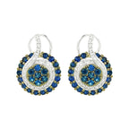 14K Gold Sapphire Earrings, Diamond Accent Cluster Dangle