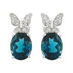 14K White Gold London Blue Topaz & Light Brown Diamond Butterfly Earrings