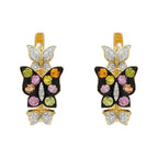 14K Gold Sapphire Light Brown Diamond Butterfly Earrings, Black Plating
