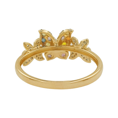 14K Gold Multicolor Sapphire Butterfly Ring, Light Brown Diamond Accent, Black Plating