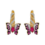 14K Gold Ruby, Sapphire & Light Brown Diamond Butterfly Huggie Earrings