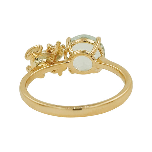 14K Gold Frog Ring, Aquamarine, White & Black Light Brown Diamond Accents