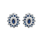 14K White Gold Blue Sapphire Light Brown Diamond Flower Stud Earrings