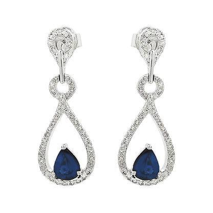 14K White Gold Sapphire Light Brown Diamond Butterfly Teardrop Earrings