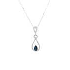 14K White Gold Sapphire Teardrop Pendant Necklace | Light Brown Diamond Halo