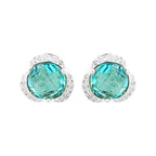 14K White Gold London Blue Topaz & Light Brown Diamond Halo Stud Earrings | Birthstone Jewelry