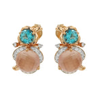 14K Rose Gold Diamond Earrings, Blue Topaz & Rose Quartz Dangle Studs