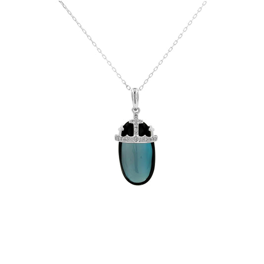 14K Gold Holy Cross Diamond Pendant | Blue Topaz/Rose Quartz/ Red Quartz Necklace