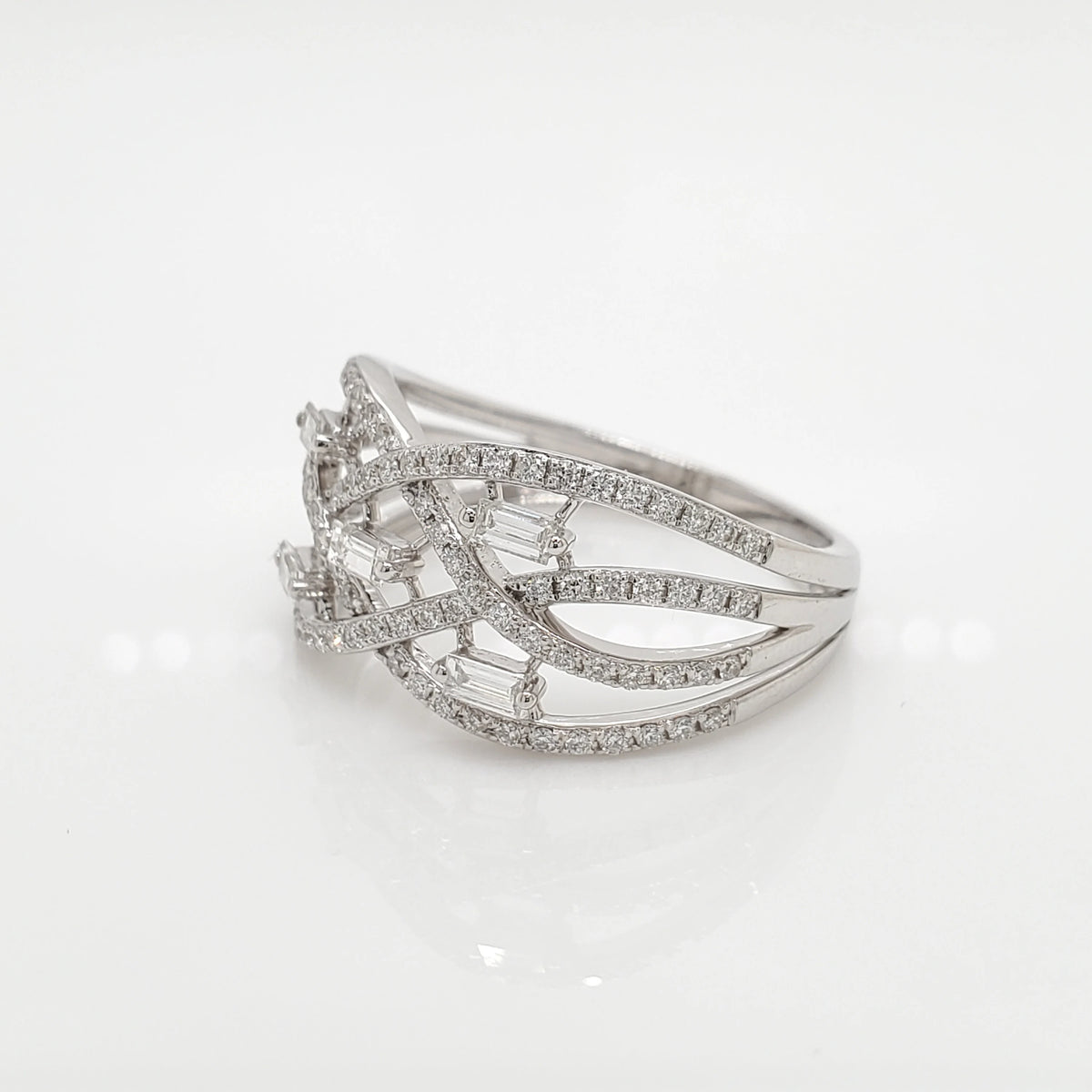 14K Solid Gold Round & Baguette Cut Diamond Ring | Anniversary Gift