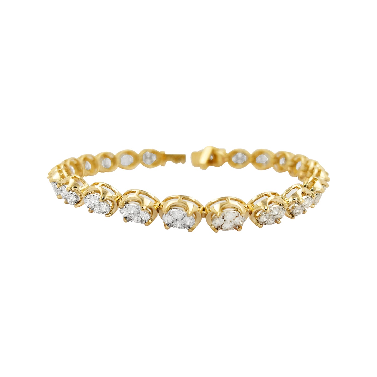 14K Gold 3.5 CTW Diamond Cluster Tennis Bracelet: Unisex Pavé Link