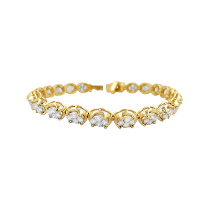 14K Gold 3.5 CTW Diamond Cluster Tennis Bracelet: Unisex Pavé Link