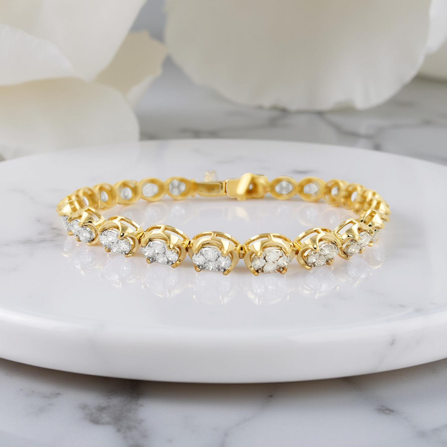 14K Gold 3.5 CTW Diamond Cluster Tennis Bracelet: Unisex Pavé Link