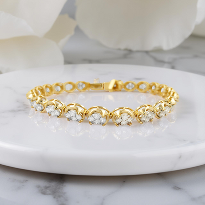 14K Gold 3.5 CTW Diamond Cluster Tennis Bracelet: Unisex Pavé Link