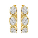 14K Gold Diamond Cluster Hoop Earrings, 1 CTW