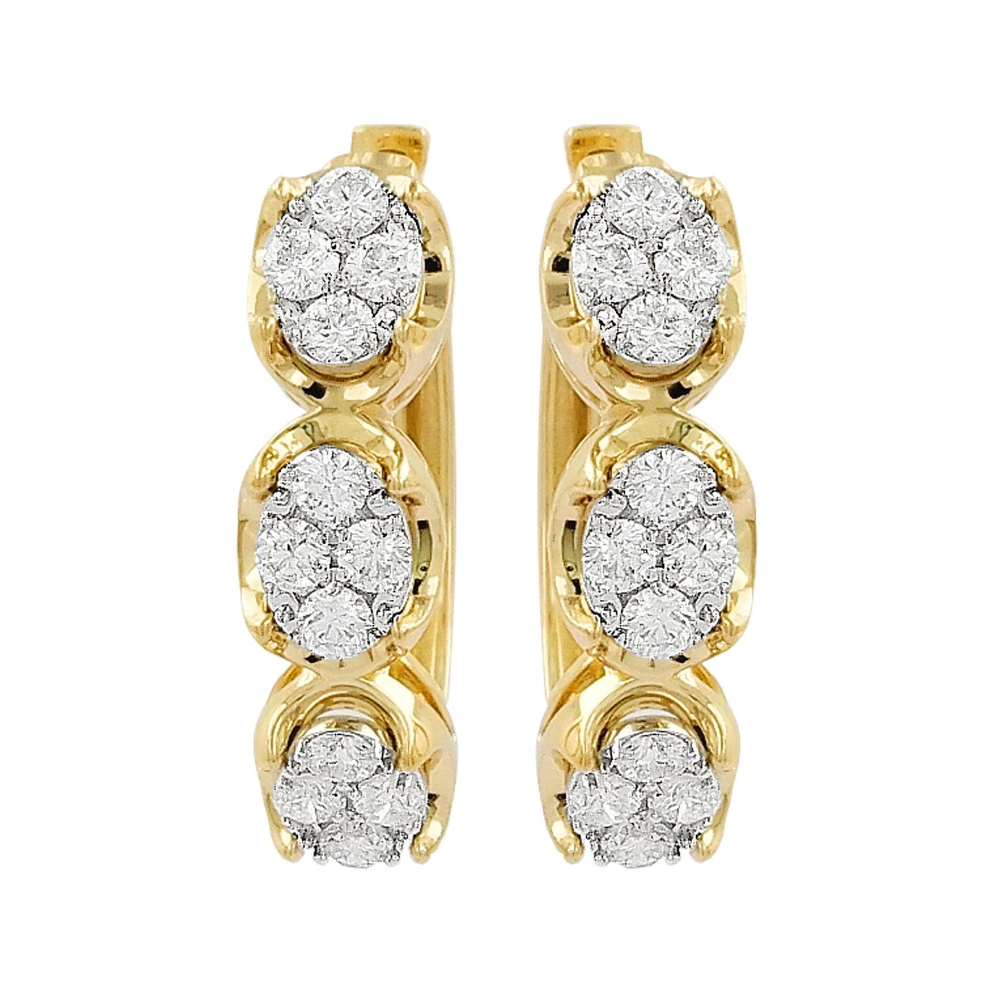 14K Gold Diamond Cluster Hoop Earrings, 1 CTW