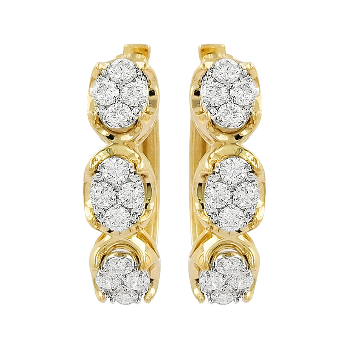14K Gold Diamond Cluster Hoop Earrings, 1 CTW