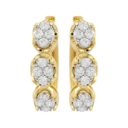 14K Gold Diamond Cluster Hoop Earrings, 1 CTW