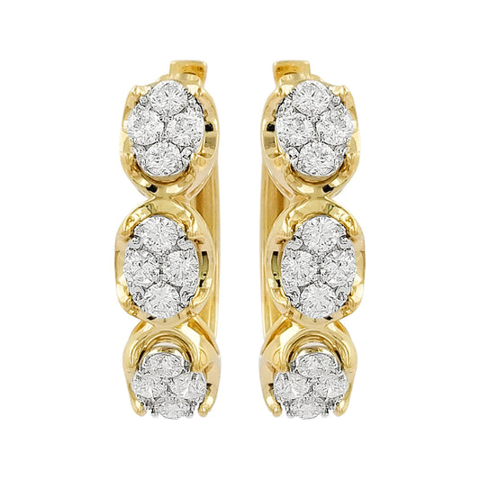 14K Gold Diamond Cluster Hoop Earrings, 1 CTW