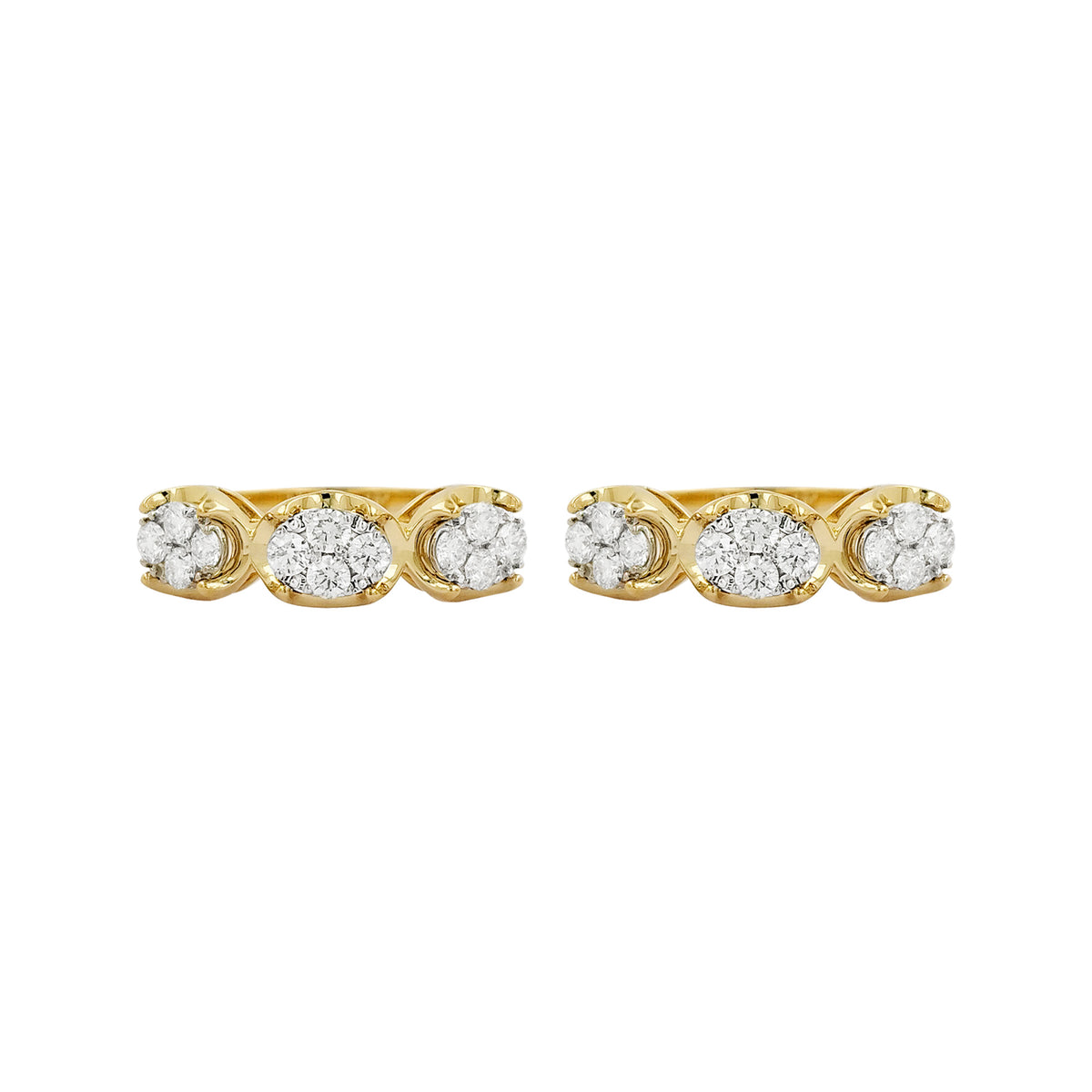 14K Gold Diamond Cluster Hoop Earrings, 1 CTW