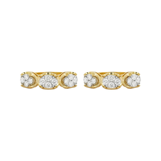 14K Gold Diamond Cluster Hoop Earrings, 1 CTW