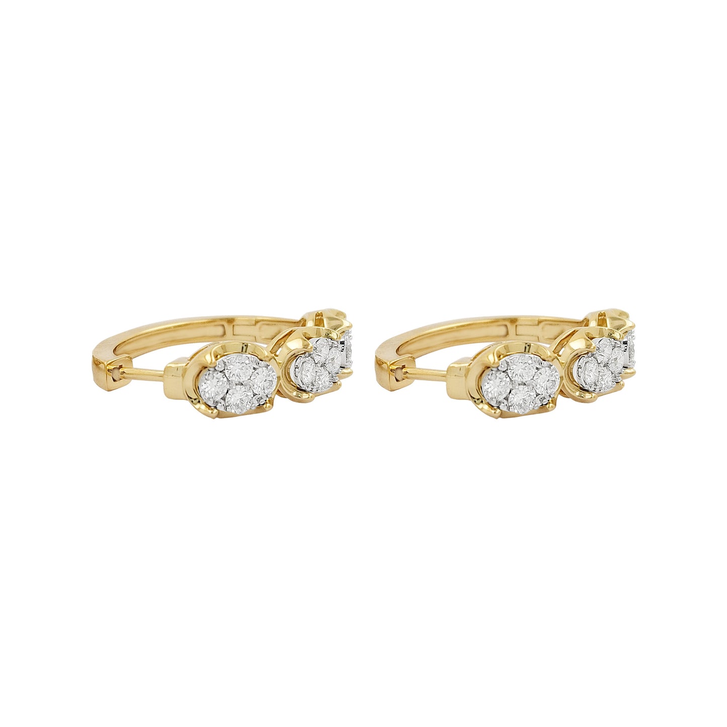 14K Gold Diamond Cluster Hoop Earrings, 1 CTW