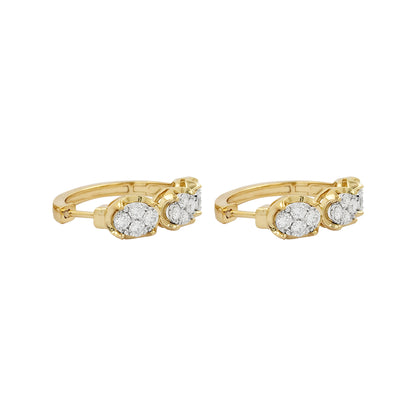 14K Gold Diamond Cluster Hoop Earrings, 1 CTW