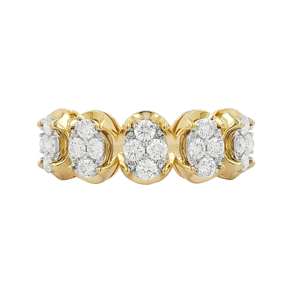 1CTW Diamond Cluster Ring: 14K Gold Oval Shape Setting Wedding Band