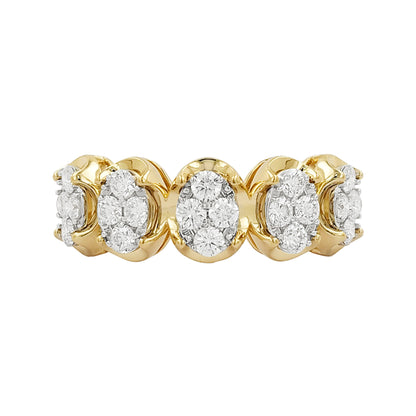 1CTW Diamond Cluster Ring: 14K Gold Oval Shape Setting Wedding Band
