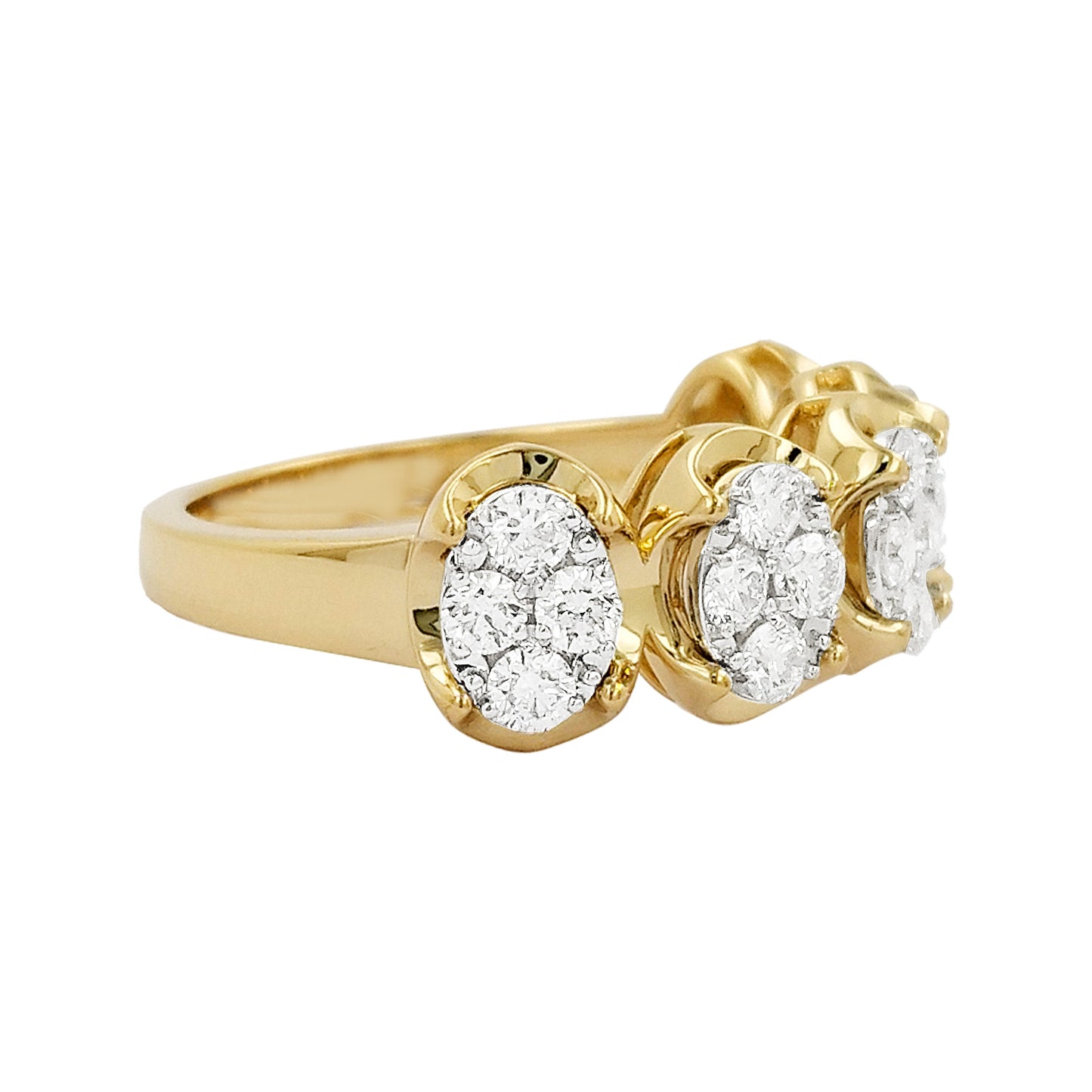 1CTW Diamond Cluster Ring: 14K Gold Oval Shape Setting Wedding Band