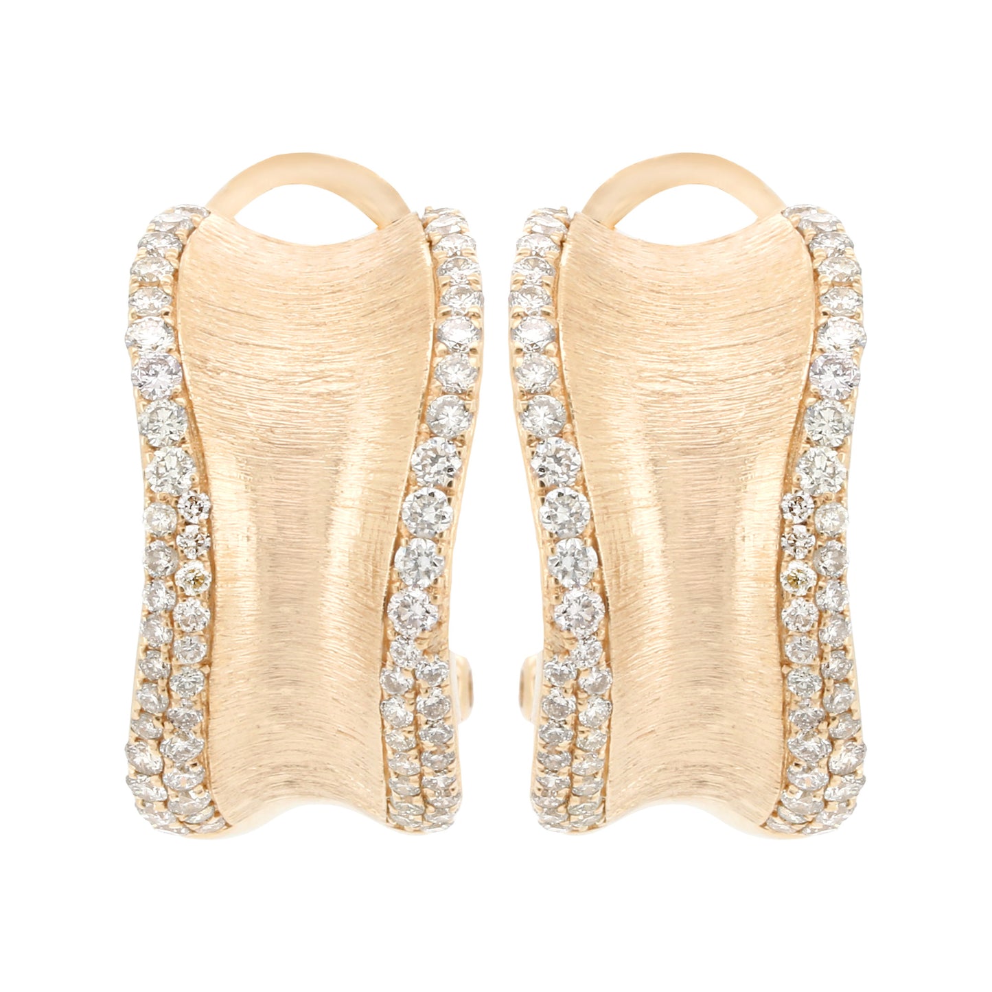 14K Yellow Gold Diamond J-Hoop Earrings, Satin Finish, 1/2 CTW