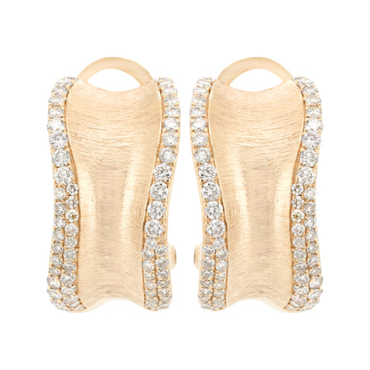 14K Yellow Gold Diamond J-Hoop Earrings, Satin Finish, 1/2 CTW