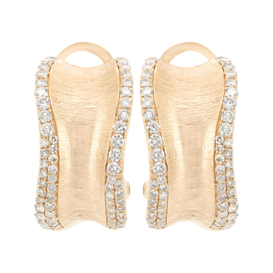 14K Yellow Gold Diamond J-Hoop Earrings, Satin Finish, 1/2 CTW
