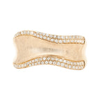 14K Solid Yellow Gold Diamond Band Wavy Wide Cigar Ring Round Cut Satin Finish Statement Wedding Anniversary Gift For Her Fine Jewelry