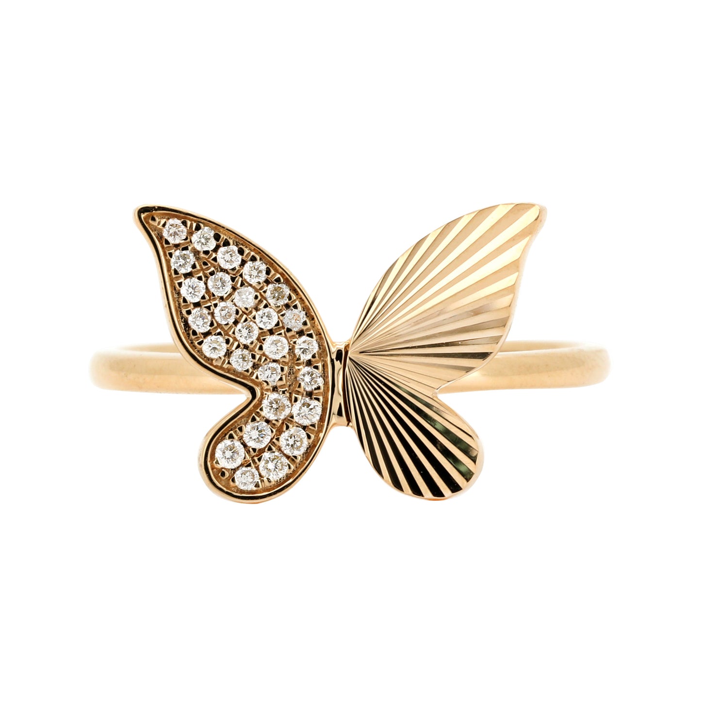 14K Gold Diamond Butterfly Ring - Nature Inspired Anniversary Jewelry