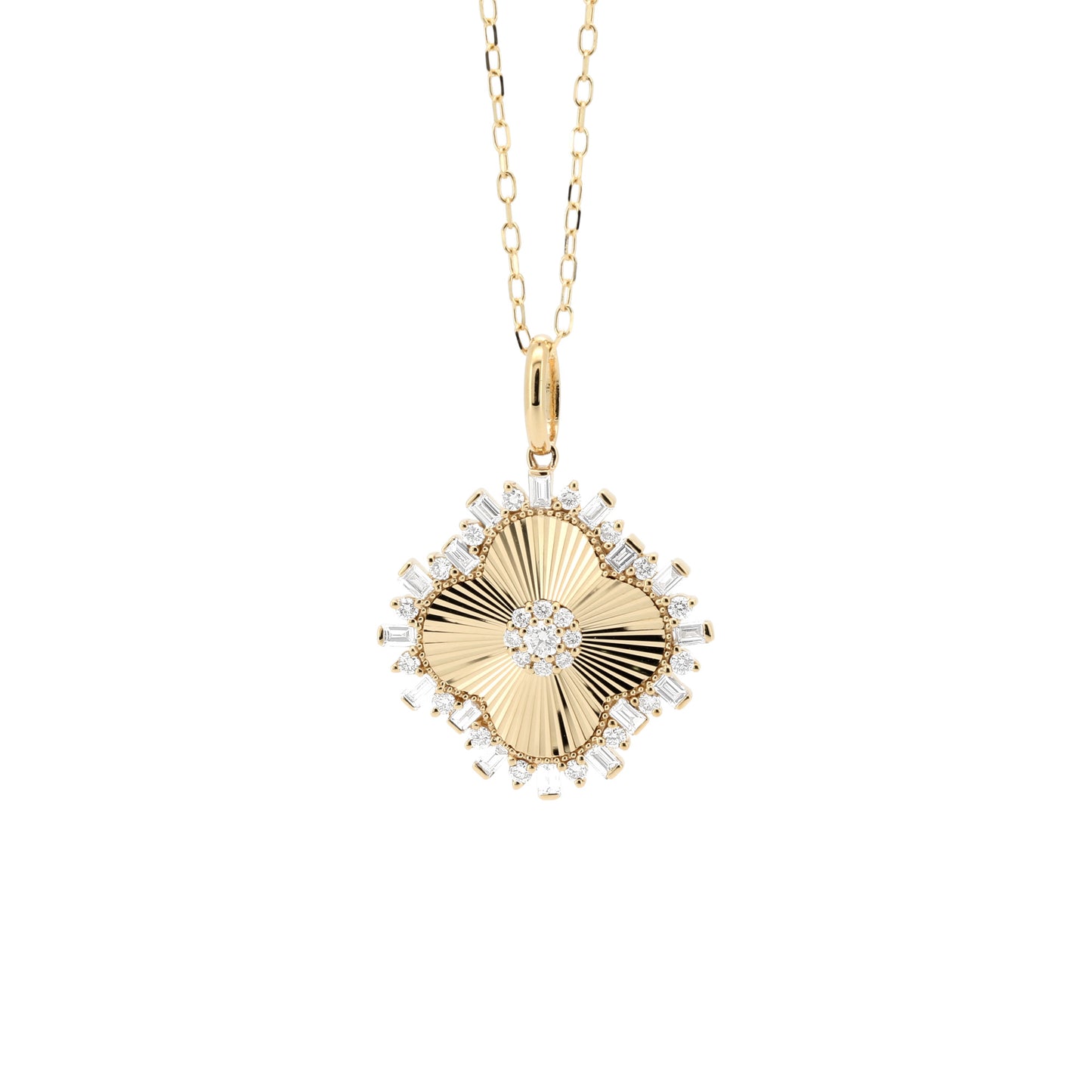 14K Yellow Gold Diamond Sunburst Medallion Necklace, 0.5 CTW