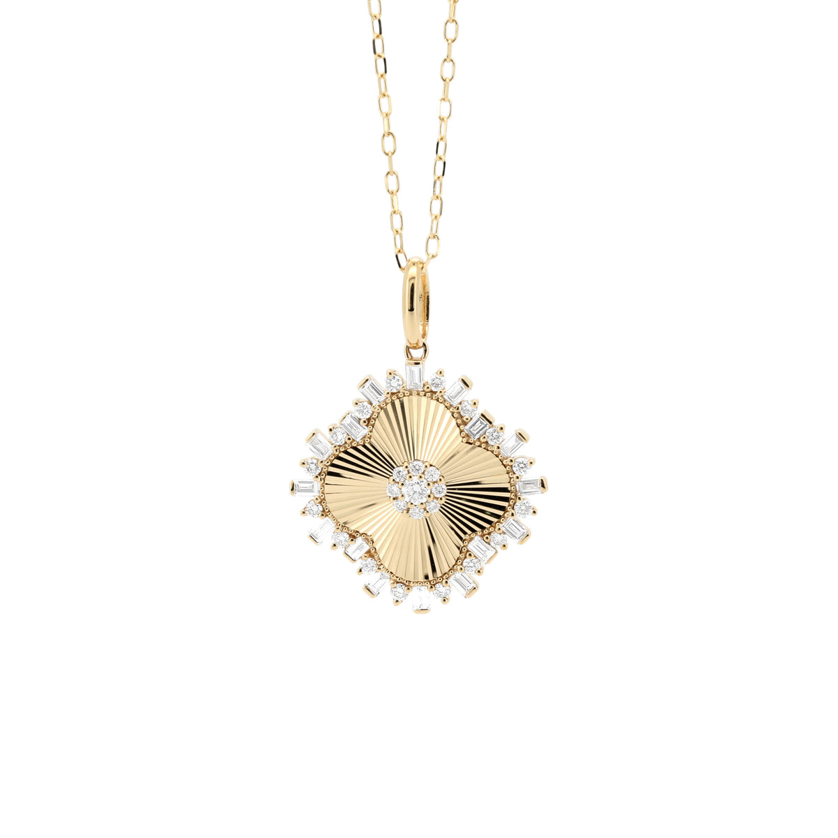 14K Yellow Gold Diamond Sunburst Medallion Necklace, 0.5 CTW